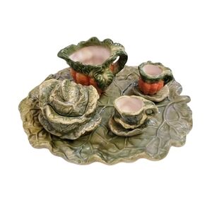 Ceramic Cabbage Leaf & Carrot Miniature Tea Set